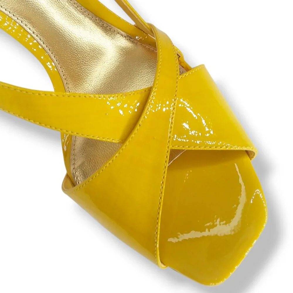 Antonio Melani Kaitlyn Slingback Heels Size 8 Yellow Patent Leather Retro Pinup - Picture 5 of 12